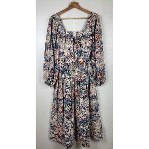 Anthropologie x Moon River Puff Sleeve Boho Cottagecore Lined Midi Dress - Picture 1 of 9